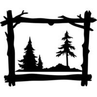 Rustic Forest Scene Silhouette with Wooden Frame for Nature Decor and Design vector
