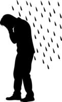 Sad Silhouette of a Man in Rain Illustration for Emotional Concepts vector