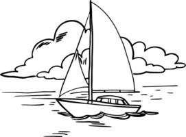 Sailing Boat Sketch with Clouds for Nautical Designs and Coloring Books vector