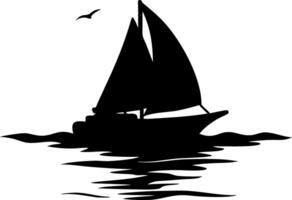 Sailboat Silhouette on Tranquil Sea with Bird Ideal for Nautical Themes and Design Projects vector