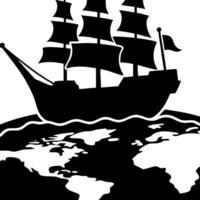 Sailing Ship Silhouette on Globe for Vintage Nautical Designs and Educational Materials vector