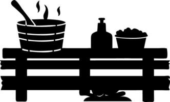 Sauna Relaxation Setup with Bucket Steam and Spa Accessories vector