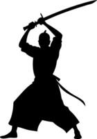 Samurai Warrior Silhouette with Sword for Art and Design Projects vector
