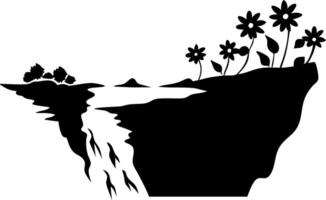 Scenic Cliff with Waterfall and Flowers Illustration for Nature Designs vector