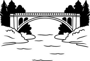 Scenic Arched Bridge Over River with Trees Illustration for Design Projects vector