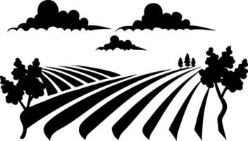 Scenic Farmland Illustration with Clouds and Trees for Art and Design vector