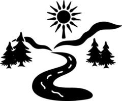 Scenic Forest Road with Trees and Sun for Nature Art and Design Projects vector