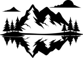 Scenic Mountain Lake Reflection Silhouette with Pine Trees for Art Design vector