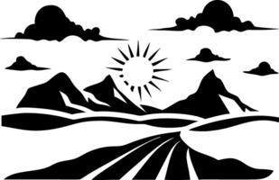 Scenic Mountain Landscape with Sun and Clouds Illustration for Art and Design vector