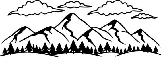 Scenic Mountain Range Silhouette with Forest and Clouds Illustration vector