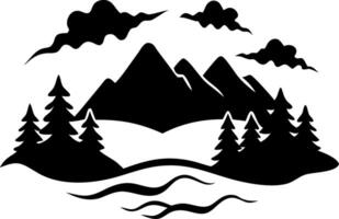 Scenic Mountain Landscape Silhouette with Trees and Clouds Art vector