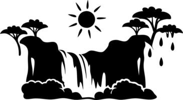 Scenic Tropical Waterfall with Sun and Trees Illustration for Decor and Design vector