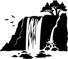 Scenic Waterfall Silhouette with Birds and Tree Perfect for Nature Illustrations vector