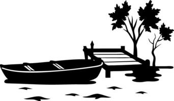 Serene Lake Dock with Rowboat and Trees Illustration for Nature Design vector