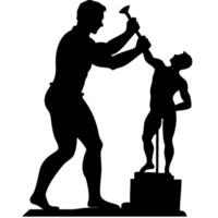 Sculptor Creating Man Silhouette Art for Inspirational Design and Tattoo Use vector