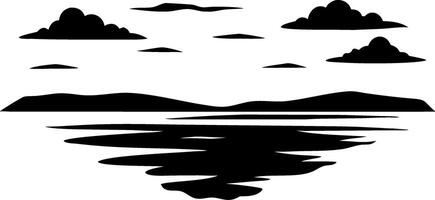 Serene Landscape Silhouette with Clouds and Reflective Water vector