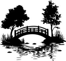 Serenity Nature Bridge Reflection Silhouette Art for Wall Decor and Projects vector