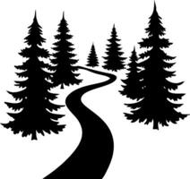 Serene Pine Forest Pathway Silhouette for Nature Illustrations and Art Projects vector