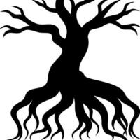 Silhouette Ancient Twisted Tree Illustration for Tattoos and Design Projects vector