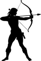 Silhouette Archer Aiming Bow for Art and Design Projects vector