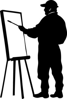 Silhouette Artist Painting Canvas Illustration for Design and Decoration Projects