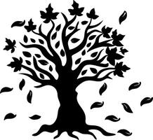 Silhouette Artistic Tree with Falling Leaves Illustration for Decoration and Design vector