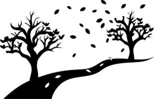 Silhouette Autumn Trees with Falling Leaves Pathway Art vector