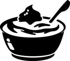 Silhouette Bowl of Yogurt with Spoon for Food Illustrations and Graphic Design vector