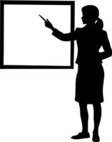 Silhouette Businesswoman Presenting with Pointer in Front of Blank Screen vector