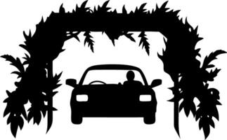 Silhouette Car Under Leafy Archway Art for Design Projects vector