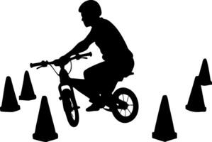 Silhouette Child Riding Bicycle Through Obstacle Course vector