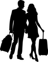 Silhouette Couple Traveling with Luggage Art for Design and Decoration vector