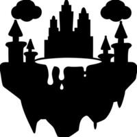Silhouette Floating Castle with Towers in Fantasy Land Art for Illustrations vector