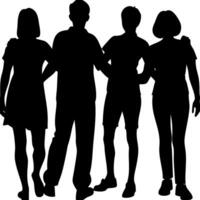 Silhouette Group of Four Friends in Unity Standing Together Illustration vector