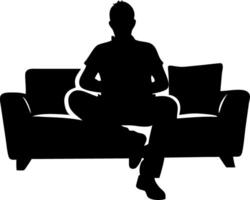 Silhouette Man Meditative Pose on Couch for Design and Illustration vector