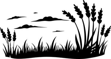 Silhouette Lavender Field with Grass and Clouds for Nature Art and Designs vector
