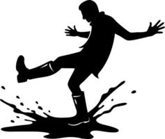 Silhouette Man Splashing Puddle Boots Playful Art for Design and Illustrations vector
