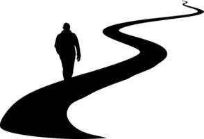 Silhouette Man Walking on Winding Path Symbolizing Journey and Adventure vector