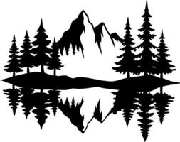 Silhouette Mountain Forest Reflection Scenic Nature Art for Crafts and Decor vector