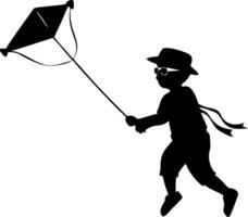 Silhouette of a Child Flying a Kite in Summer for Creative Use vector