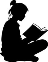 Silhouette of a Girl Reading Book for Educational Design and Art Projects vector