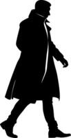 Silhouette of a Man in Trench Coat Walking for Design Projects vector