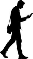 Silhouette of a Man Walking While Texting for Digital and Print Media Projects vector