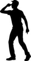Silhouette of a Man in a Cap Striking a Pose for Art Design and Illustration vector