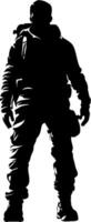 Silhouette of Adventurous Explorer in Winter Gear Ideal for Outdoor Themes vector