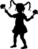 Silhouette of a Young Girl Holding Flowers with Twintails for Playful Design vector