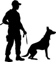 Silhouette of Armed Guard with Dog for Security and Training Design vector