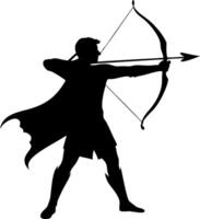 Silhouette of Archer with Bow and Arrow Dynamic Pose for Art and Design vector