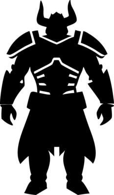 Silhouette of Armored Warrior with Horned Helmet for Fantasy Design and Illustrations