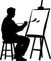 Silhouette of Artist Painting on Canvas for Creative Projects and Art Applications vector